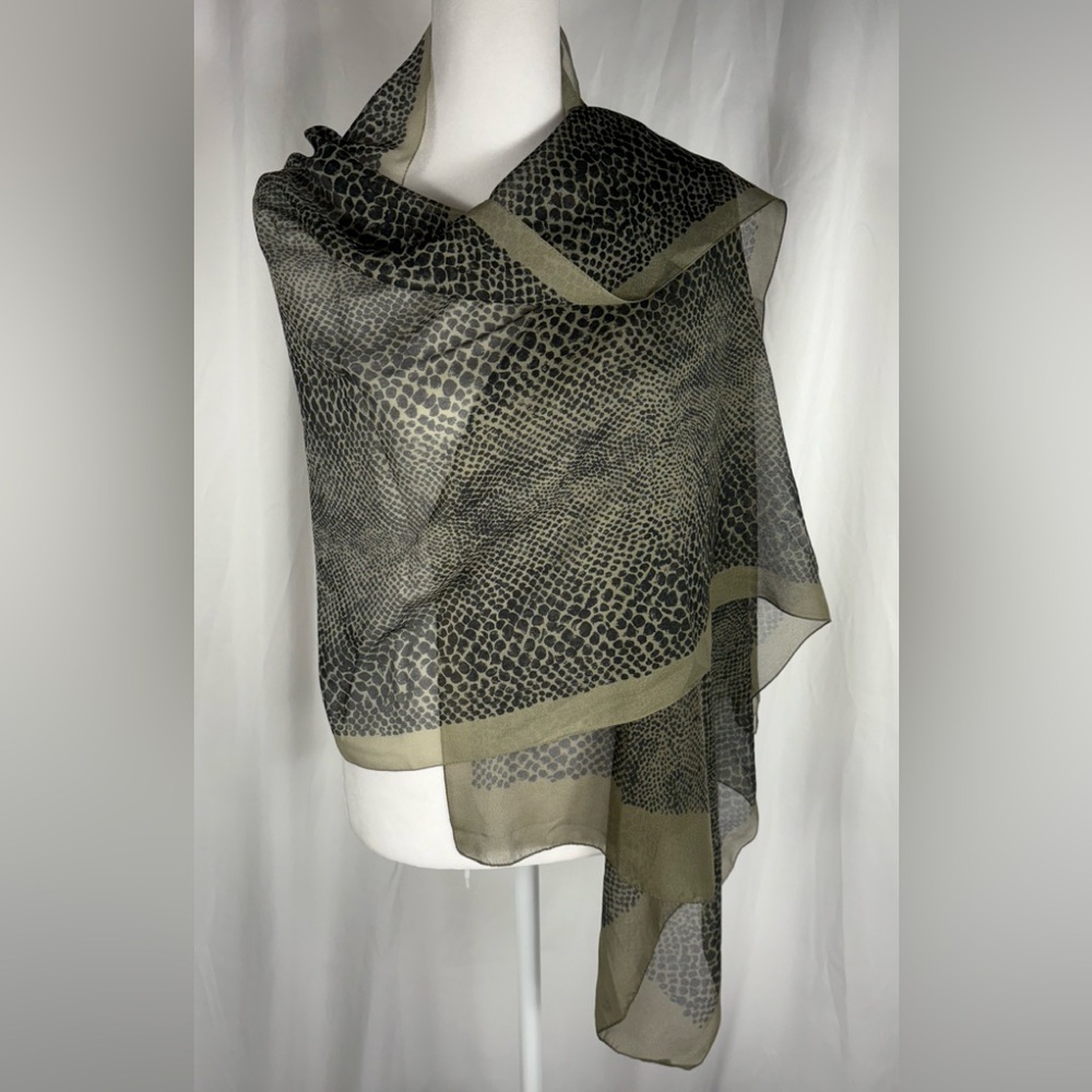 Chico’s Elegant Black Olive Sheer Scarf Shawl Wrap, 68” x 24”